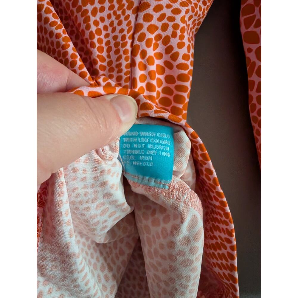 J. McLaughlin Catalina Cloth Faux Wrap Top XL Orange Pink Animal Print - Picture 11 of 14
